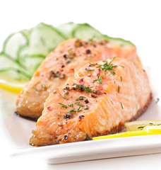 Fish dish - grilled salmon with vegetables