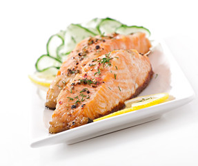 Fish dish - grilled salmon with vegetables