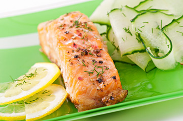 Fish dish - grilled salmon with vegetables
