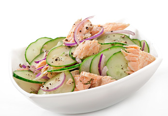 Salmon salad and cucumber with honey honey