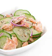 Salmon salad and cucumber with honey honey