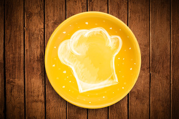 Colorful plate with hand drawn white chef symbol
