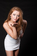 Young woman with place for inscription