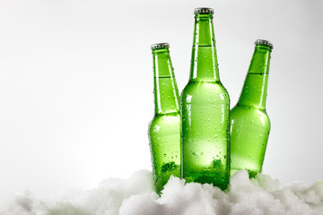 beer bottles in snow