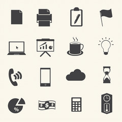 Business & office icons on texture background