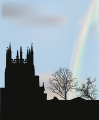 Fototapeta premium castle and rainbow illustration