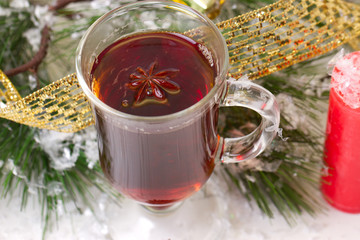 Christmas mug with tea decorated