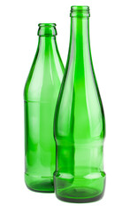 Two empty green bottles