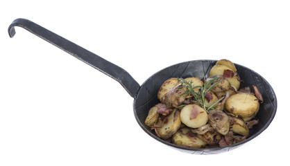Portion of roasted Potatoes on white