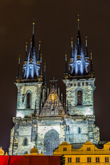 Fototapeta premium Church of Our Lady before Tyn in evening in Prague,