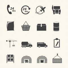 Logistic and shipping icon set on texture background