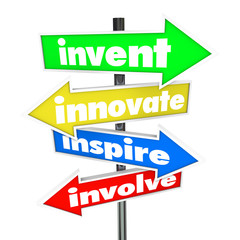 Invent Innovate Inspire Involve Road Arrow Signs