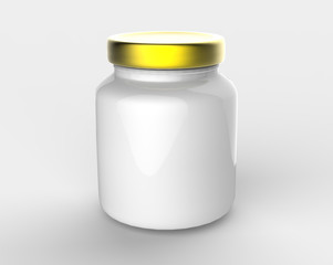 glass jar with aluminum lid over white background
