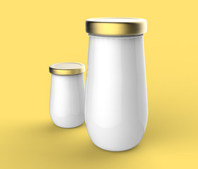 Empty glass jar with aluminum lid over white background