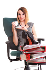 Woman work stoppage businesswoman relaxing legs up plenty of doc