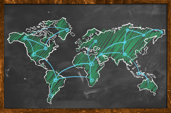 World map networking green chalk wallpaper