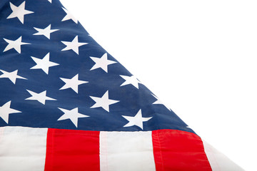 The United States flag, folded on a white background.