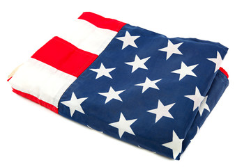 The United States flag, folded on a white background.