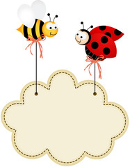 Naklejka premium Ladybird and Bee with Cloud Label