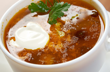Solyanka on the plate.