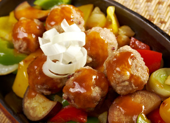 Roasted meatballs and vegetables