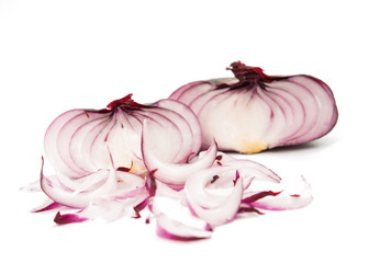 Red sliced onion isolated