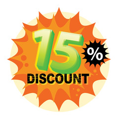 Abstract label or sticker with the text 15 percent Discount
