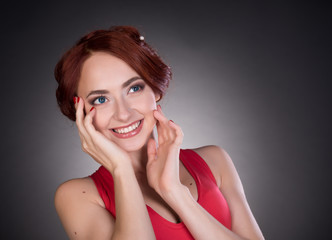 Fashion shoot of young girl in studio