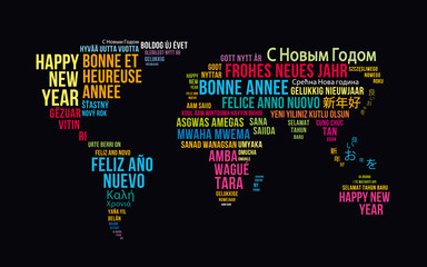 Mapa świata z życzeniami w różnych językach