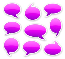 stickers of purple glossy rounded comics text bubbles