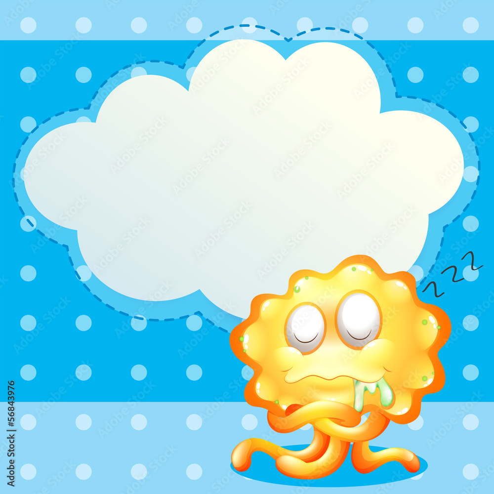 Poster a sleeping orange monster in front of the empty cloud template