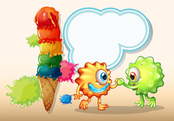 A giant icecream near the two monsters with an empty callout