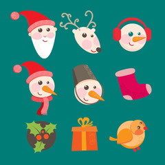 christmas icons objects collection detailed vector illustration