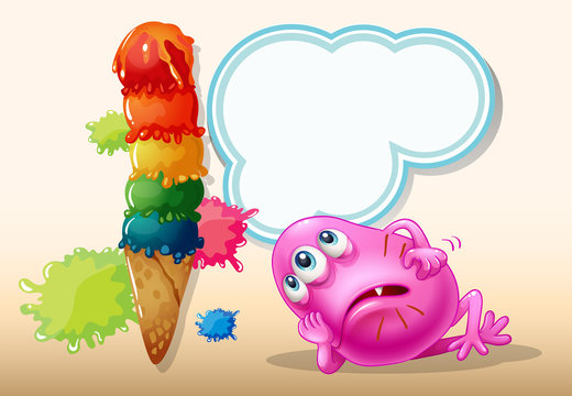A dying pink beanie monster near the icecream