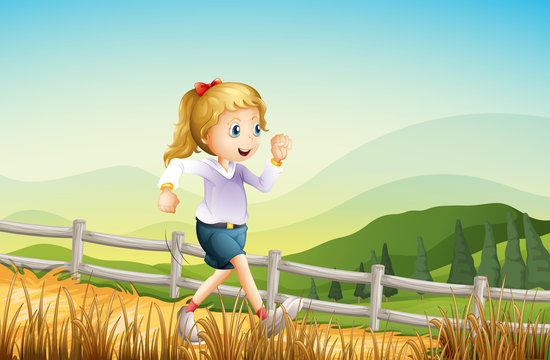A girl running at the farm