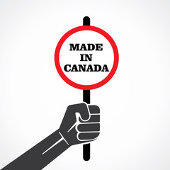 made in canada word banner in hand stock vector