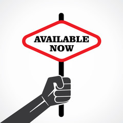 available now word banner hold in hand stock vector