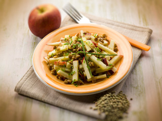 lentils salad with slice apple,selective focus