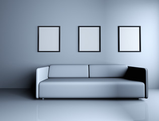 Sofa and blank picture frames