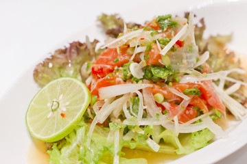 Salmon Sashimi in Spicy Hot Sauce