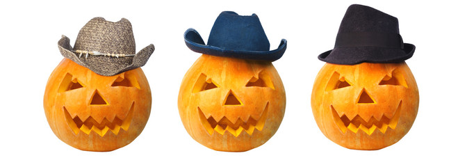 Three cowboy pumpkins