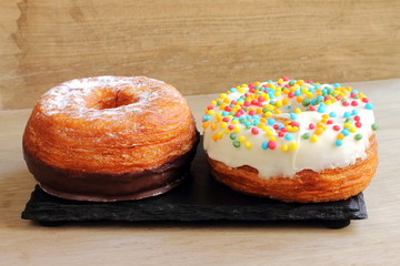 Trendy puff pastries, half croissant and half donut