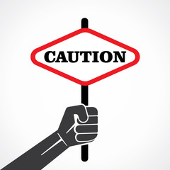 caution placard hold in hand stock vector