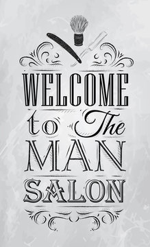Poster Barbershop welcome to the man salon in a retro style and 