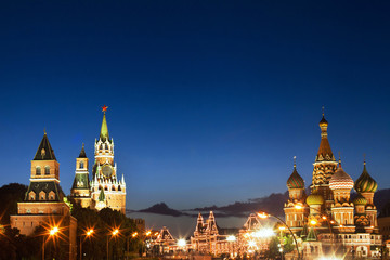 night view of Moscow, Red square and St. Basil cathedral