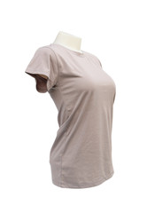 female tshirt template on the mannequin on white background