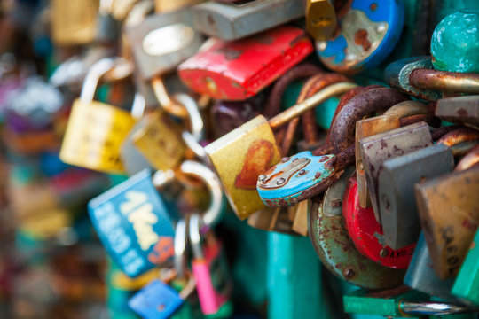 Lots of locks on a bridge
