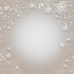 Gray abstract Christmas background with snowflakes falling