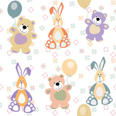 vector seamless pattern with bears and rabbits for baby