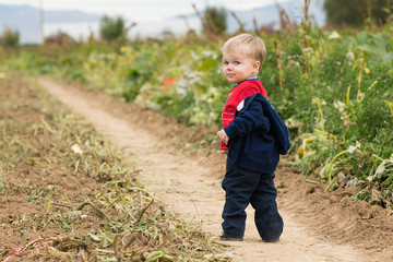 Boy walking through the field